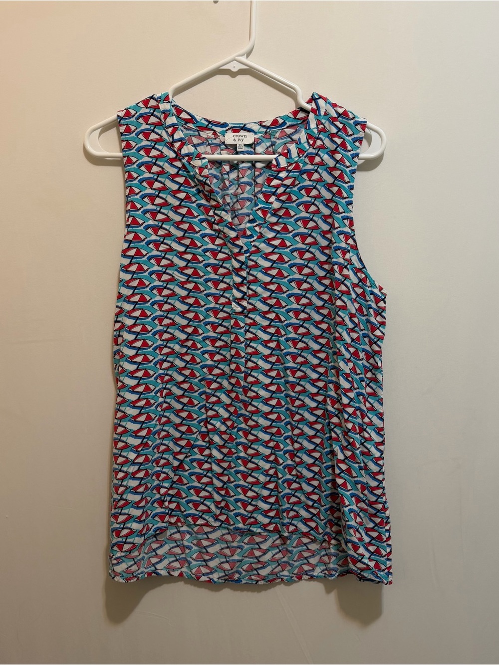 crown & ivy Sleeveless V-Neck Geometric Print Tank - Blue & Red